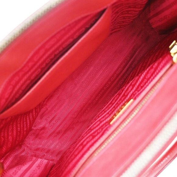 PRADA Logo Saffiano 2Way Shoulder Hand Bag Leather Red GHW - Picture 11 of 16